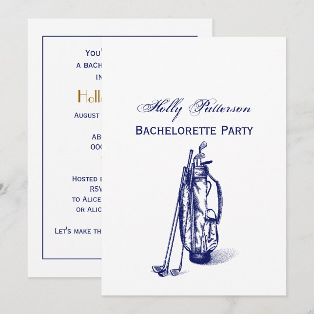 Golf Bag Golf Clubs Blue Invitation (Front/Back)