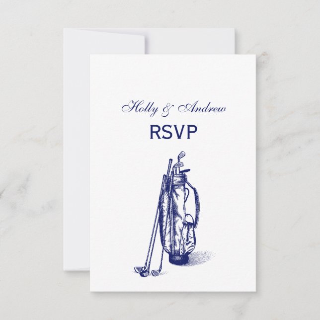Golf Bag Golf Clubs Blue RSVP Card (Front)