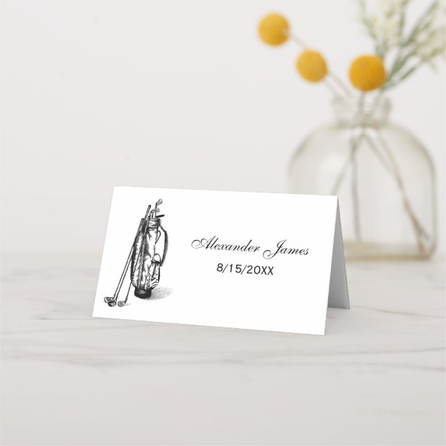 Golf Bag Golf Clubs Escort Card Place Card Black (Front)