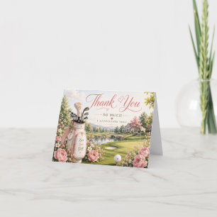 Golf Bag on Golf Course with Flowers Thank You Card