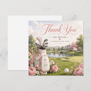 Golf Bag on Golf Course with Flowers  Thank You Card