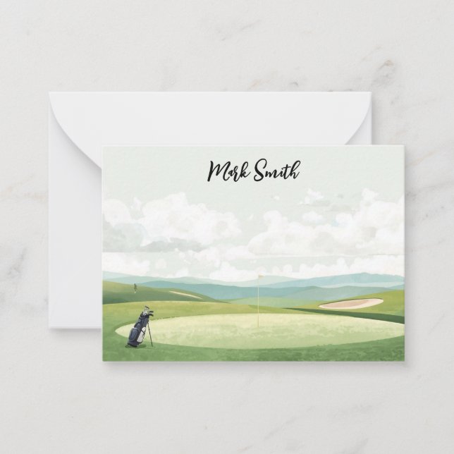 Golf Bag on the Course with Name for Golfer Card (Front)