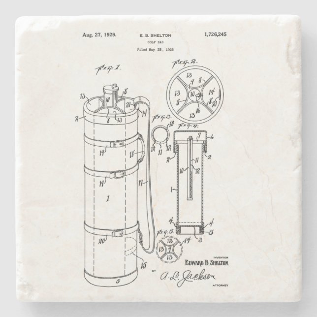 GOLF BAG PATENT 1929 - Stone Beverage Coaster (Front)