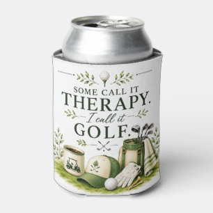 Golf bag with text on green can cooler