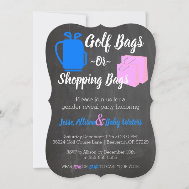 Golf Bags or Shopping Bags Gender Reveal Invite (Front)
