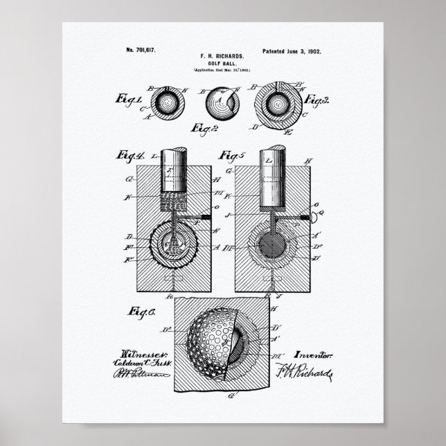 Golf Ball 1902 Patent Art - White Paper Poster (Front)