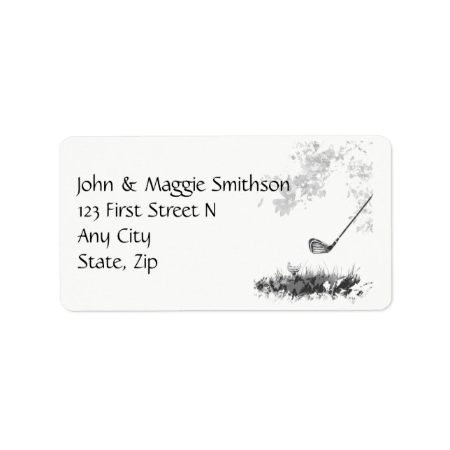 Golf Ball and Club Art Custom Address Label (Front)