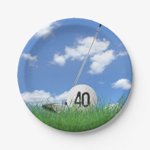 Golf Ball and club for 40th birthday Paper Plate