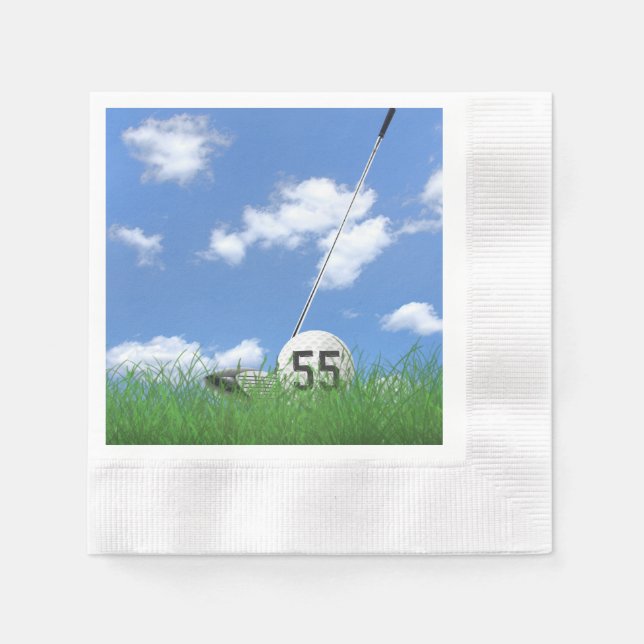 golf ball and club for 55th birthday napkin (Front)