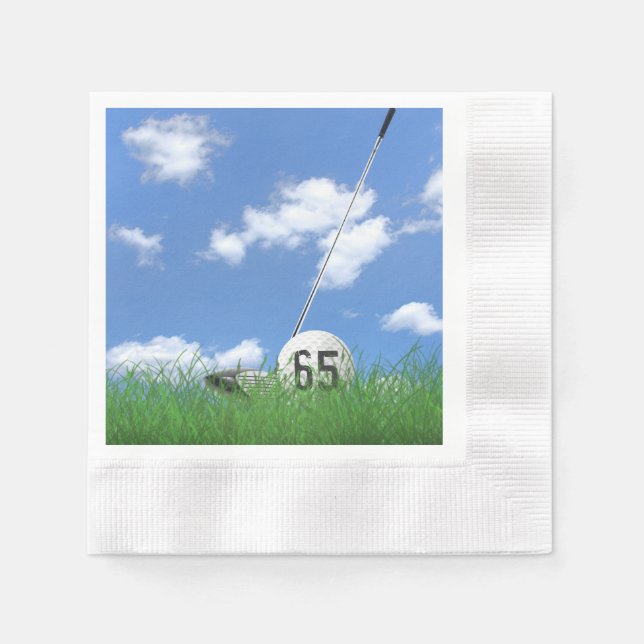 golf ball and club for 65th birthday napkin (Front)