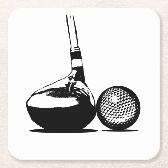 Golf Ball and Club Square Paper Coaster (Front)