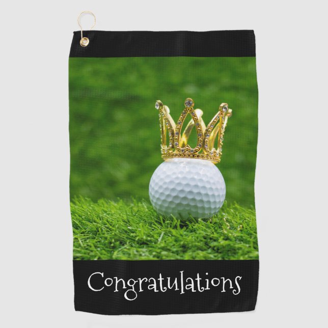 Golf ball and diamond crown congratulations golfer golf towel (Front)
