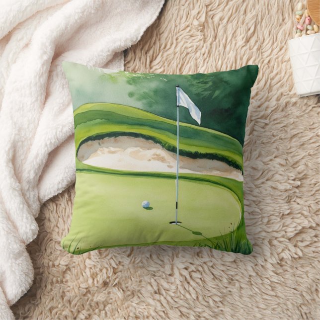 Golf ball and flag on putting green cushion (Blanket)