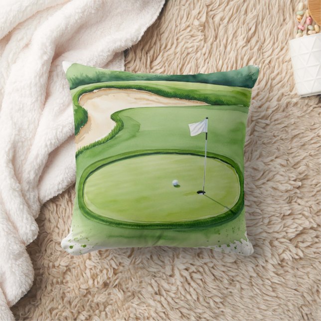 Golf ball and flag on putting green cushion (Blanket)