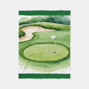 Golf ball and Flag on Putting Green Fleece Blanket
