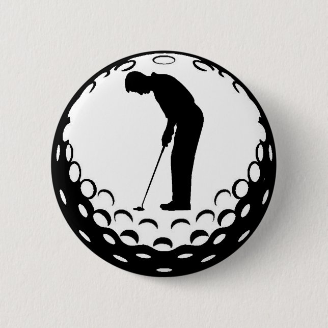 GOLF BALL AND GOLFER 6 CM ROUND BADGE (Front)
