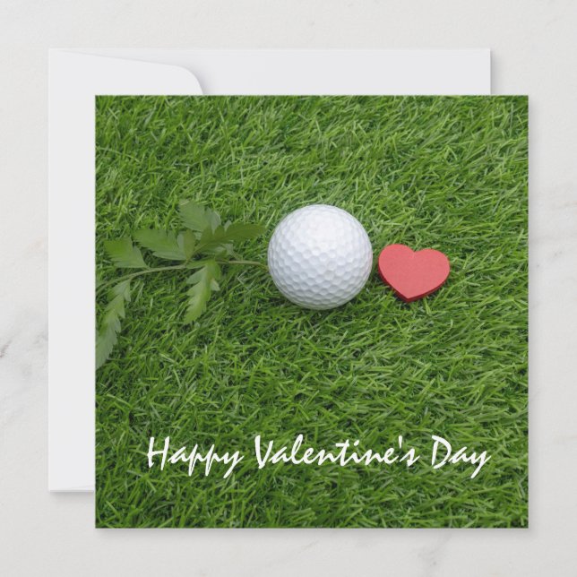 Golf ball and red heart with love Valentine's Day Holiday Card (Front)
