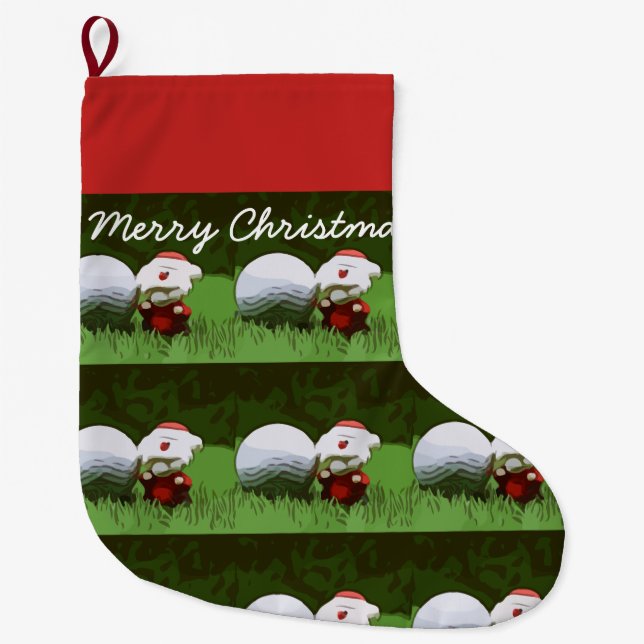 Golf ball and Santa Claus for Christmas to golfer Large Christmas Stocking (Front)