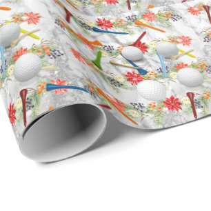 Golf Ball and tee Christmas Holiday theme  Wrapping Paper