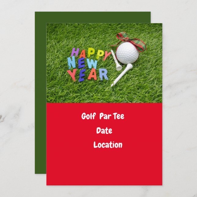 Golf ball and tee Happy New Year Par tee golfer  Invitation (Front/Back)