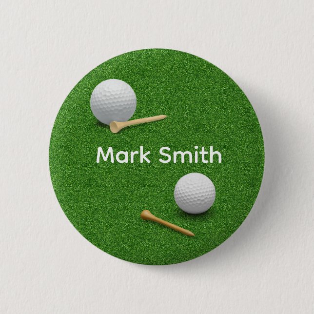 Golf Ball and Tee on Green Grass Button  (Front)