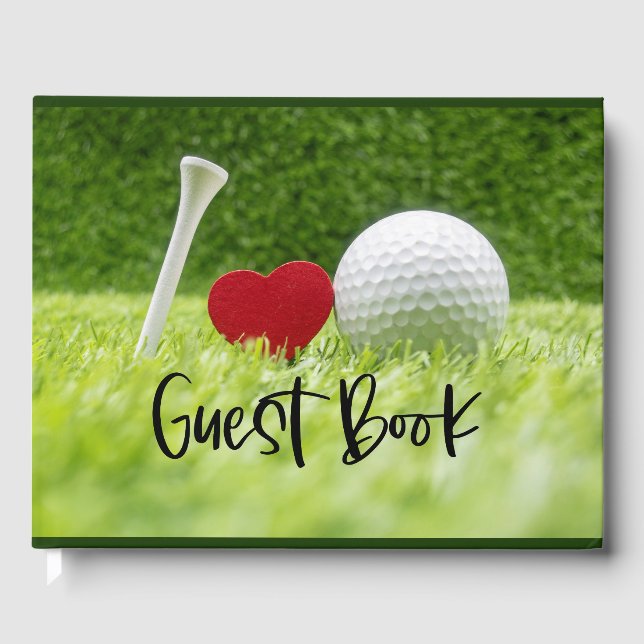 Golf ball and tee on green grass with love  guest book (Front)
