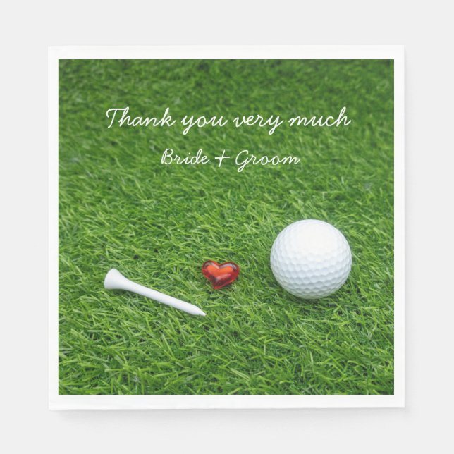 Golf ball and tee with love for wedding napkin (Front)