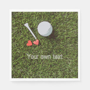 Golf ball and tee with love on green golfer' napkin