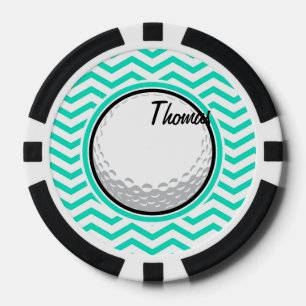 Golf Ball; Aqua Green Chevron Poker Chips
