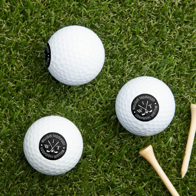 Golf Ball b&w Monogrammed Stylish Golfers (Insitu Grass)