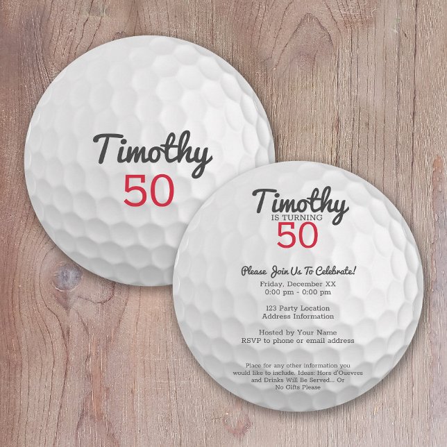 Golf Ball Birthday Party - 50th or Other Year Invitation (A golf ball birthday party invitation.)