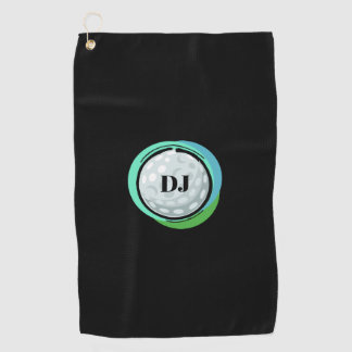 Golf Ball Black Green Initials Golf Towel