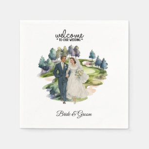 Golf ball Bride & Groom Welcome to our Wedding Napkin