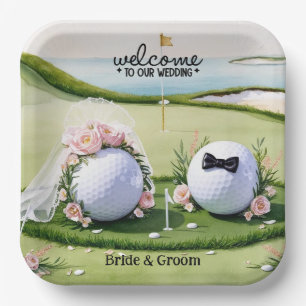 Golf ball Bride & Groom Welcome to our Wedding Paper Plate