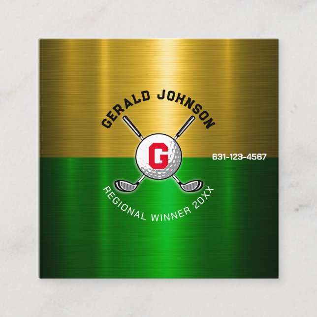 Golf Ball Centred Monogram Design Square Business Card (Front)