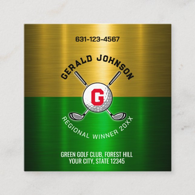 Golf Ball Centred Monogram Design Square Business Card (Front)