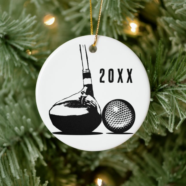 Golf Ball Christmas Ceramic Ornament (Tree)