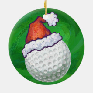 Golf Ball Christmas Hats Ceramic Ornament