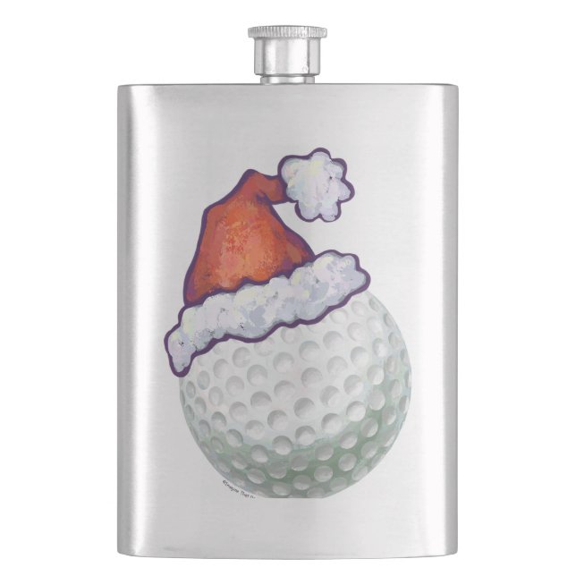 Golf Ball Christmas Hats Hip Flask (Front)