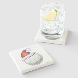 Golf Ball Christmas Hats Stone Coaster