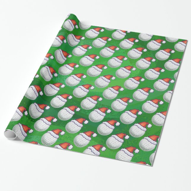Golf Ball Christmas Hats Wrapping Paper (Unrolled)