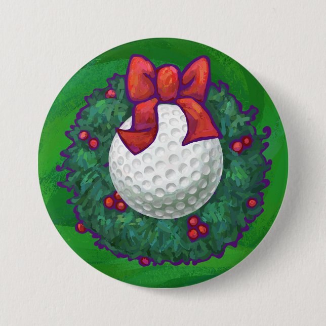 Golf Ball Christmas Wreath on Green 7.5 Cm Round Badge (Front)