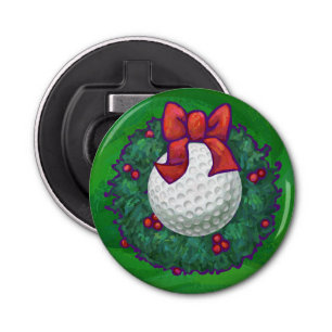 Golf Ball Christmas Wreath on Green Bottle Opener