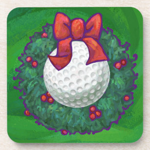 Golf Ball Christmas Wreath on Green Coaster