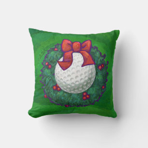 Golf Ball Christmas Wreath on Green Cushion
