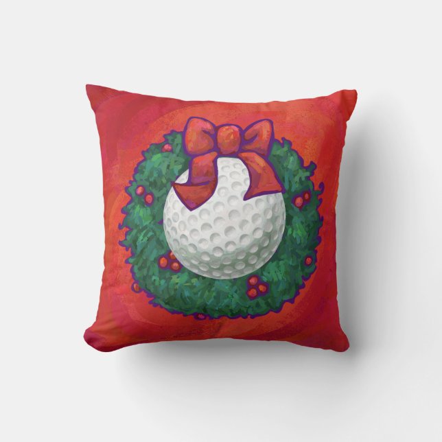 Golf Ball Christmas Wreath on Red Cushion (Front)