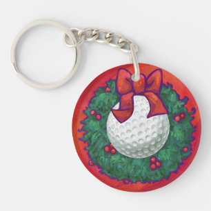 Golf Ball Christmas Wreath on Red Key Ring