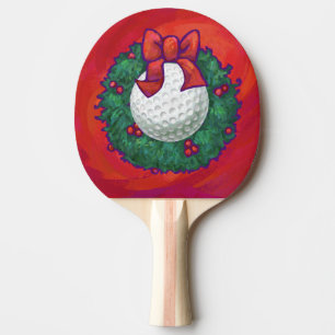 Golf Ball Christmas Wreath on Red Ping Pong Paddle