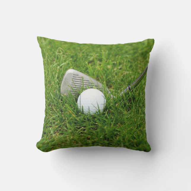 Golf Ball, Club, Iron and Green Grass Cushion (Front)