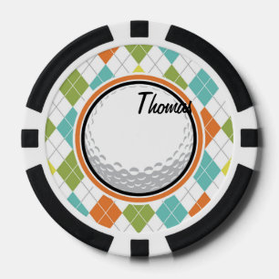 Golf Ball; Colourful Argyle Pattern Poker Chips